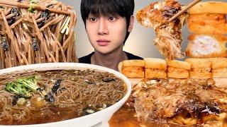 시원한 냉모밀 & 오꼬노미야끼 돈가스 멘보샤 먹방돈까스 리얼사운드 ASMR Cold Buckwheat Noodles & Okonomiyaki Pork Cutlet MUKBANG