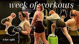 WEEK OF WORKOUTS  4 day split  TRAIN WITH ME