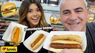 We Tried CRAZY Hot Dogs - Loves Travel Stop cheeseburger flavor?..