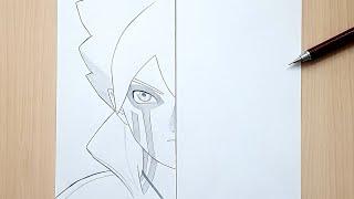 How to draw Boruto Uzumaki  Boruto half face step-by-step Easy  Tutorial