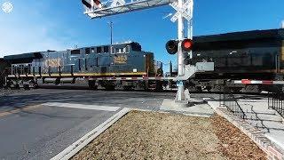 360° Video - Crossing with Pedestrian Gate - CSX DPU Coal Train