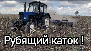 Рубящий каток по стерне подсолнечника МТЗ с водоналивным катком.