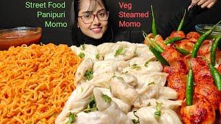 Eating Noodles Momo Golgappe  Indian Street Food  Big Bites  Mukbang  Asmr Eating  Panipuri