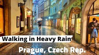 Walking in Heavy rain Prague Czech Republic - Rain Ambience 4K