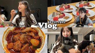 먹방vlog 모델시절부터 지금까지 한결같은 _ 마라비빔면+김치짜글이+엽도리탕+탕후루+꼬물이들+오마카세