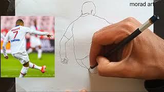 How to draw Kylian Mbappé with a pencil step by step