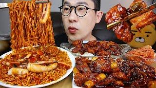 아직 안먹어본사람없쥬? 지코바 매운맛 치킨 치밥과 진짜 오징어가들어간 간짬뽕 먹방 MUKBANG