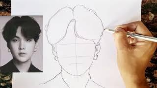 BTS Suga Outline Drawing  How to draw BTS Suga  BTS Army