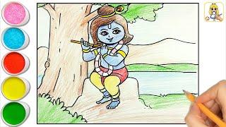 How To Draw Krishna  Easy Drawing Color Pencil  Trick  Tutorial  Janmashtami Special Drawing