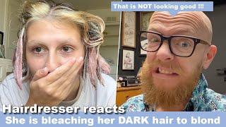 She is bleaching her Dark Hair at home - Hairdresser reacts to Hair Fails #hair #beauty