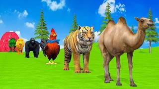 Paint & Animals CowMammothGorillaLionDuckCamel Fountain Crossing Transformation Animal Cartoon