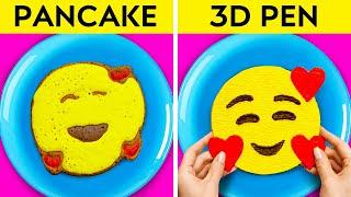 CRAZY 3D PEN VS PANCAKE ART CHALLENGE  Funny School Situation And DIY Ideas by 123 GO Genius