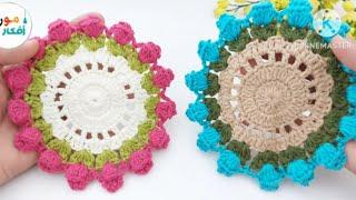 كروشيةكوسترقواعد اكواباصنعيها بنفسك من بواقى الخيوط   crochet coaster for beginners #افكار_مورى