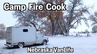 Snowy VanLife - Nebraska Camp Fire Cook