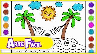   Como desenhar PÔR DO SOL NA PRAIA    Fácil Como Desenhar Fácil - Arte Fácil