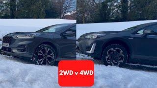 Showing the difference between a 2WD and 4WD vehicle in the snow