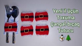 Yeni il üçün toxuma çəngəl-bıçaq tutucuYılbaşı için örgü çatal bıçak tutucu Crochet cutlery holder