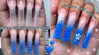 WATER EFFECT POLYGEL NAILS EASY WATER EFFECT NAIL ART & SUMMER NAIL DESIGN  Nail Tutorial