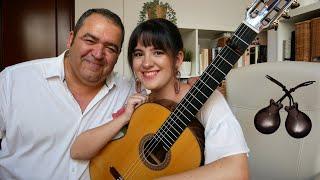 Playing flamenco WITH MY DAD Guitar singing and castanets