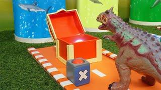 Dinosaur Carnotaurus Triceratops Rescue Trapped  Animals - Learning Video for kids