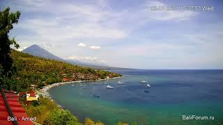 Jemeluk Bay Amed Bali Indonesia. 1 full day timelapse. Agung volcano view from See you again cafe