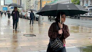 4K Rainy day. Moscow walk on the streets