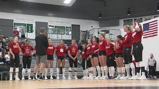 Husker volleyball practices in Central City