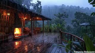  Thunderstorm on Balcon For A Good Sleep  Heavy Rain On Roof Crackling Fireplace & Thunder Sounds