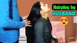 Husband Loves her Rapunzel Hair  Romantic hair play by husband  long hair story #hairstyling