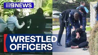 Two men wrestle with police after pursuit in Sydney  9 News Australia