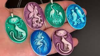 Faux Embossed Ceramic. Adorable Polymer Clay Pendants Tutorial