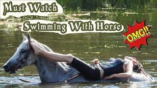 Swimming With Horse Across the Lake #riding  #girl #models