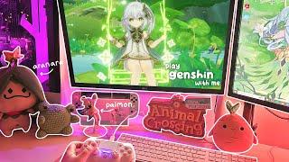  playing genshin impact on my aesthetic pc set up  1 hour of asmr gameplay ambience