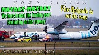 REAL ATC Flybe Dash-8 GEAR COLLAPSES landing at AmsterdamSchiphol