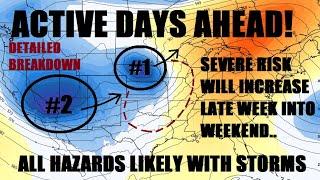 Severe weather will return this week for the Central US Several day severe risk expected. Latest