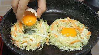 Quick breakfast with just cabbage potatoes carrots and eggs