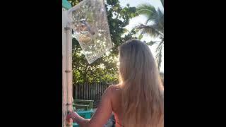 Girl Showers with Cool Showerhead on the Beach - Clear Shower XL