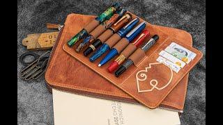 Leather Zippered Writers Bank Bag - Pen Pouch