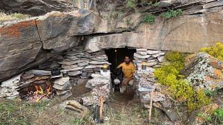 3 Days Solo SURVIVAL I Built a CAVE with Fireplace Bushcraft SHELTER. Fish Cooking - wild Camping