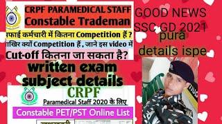 CRPF Paramedical exam date job profileparamedical staff written exam syllabuswritten exam date