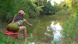 Fishing Video. Beautiful Girl Fishing Red Belly Speed