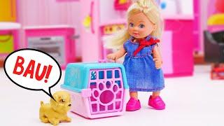 Cucciolo giocattolo e altri animali domestici delle bambole Barbie. Giochi per bambini in italiano