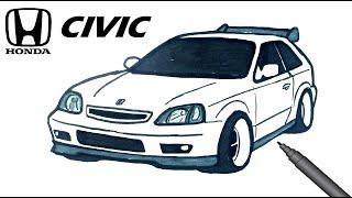 Easy Drawing Honda Civic I Kolay Honda Civic Çizimi I Modifiyeli Araba Nasıl Çizilir?