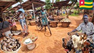 Rural village market day in Anfoin Togo west Africa . Cost of living in an African village 