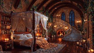 Rain Fireplace and Thunderstorm Sounds - Deep Sleep in a Comfy Castle Bedroom 8 hours