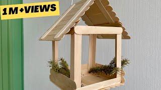 Wooden popsicle bird feeder  DIY ice-cream stick crafts  Bird house
