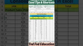 Consolidate Function in #microsoft  #excel #msexcel #shorts #computer #education