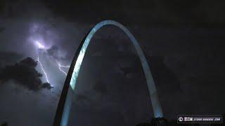 Nonstop lightning behind the St. Louis Arch