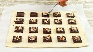 Chocolate puff pastry squares just a few ingredients are needed for a delicious recipe