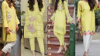 LatestTrendy Trousers suit of baby yellowLemon YELLOW colour simple suit ideas
